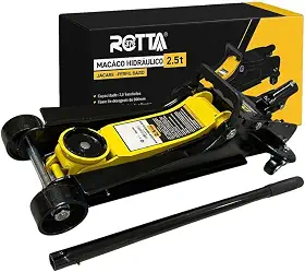 Macaco Hidráulico Jacarezinho 2,5 Toneladas Perfil Baixo Ideal para Carro Rebaixado Altura 8,5cm a 38,5cm Rotta