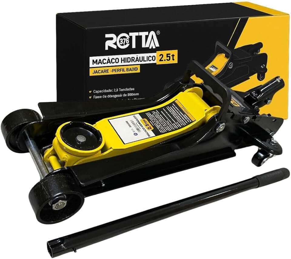 Macaco Hidráulico Jacarezinho 2,5 Toneladas Perfil Baixo Ideal para Carro Rebaixado Altura 8,5cm a 38,5cm Rotta