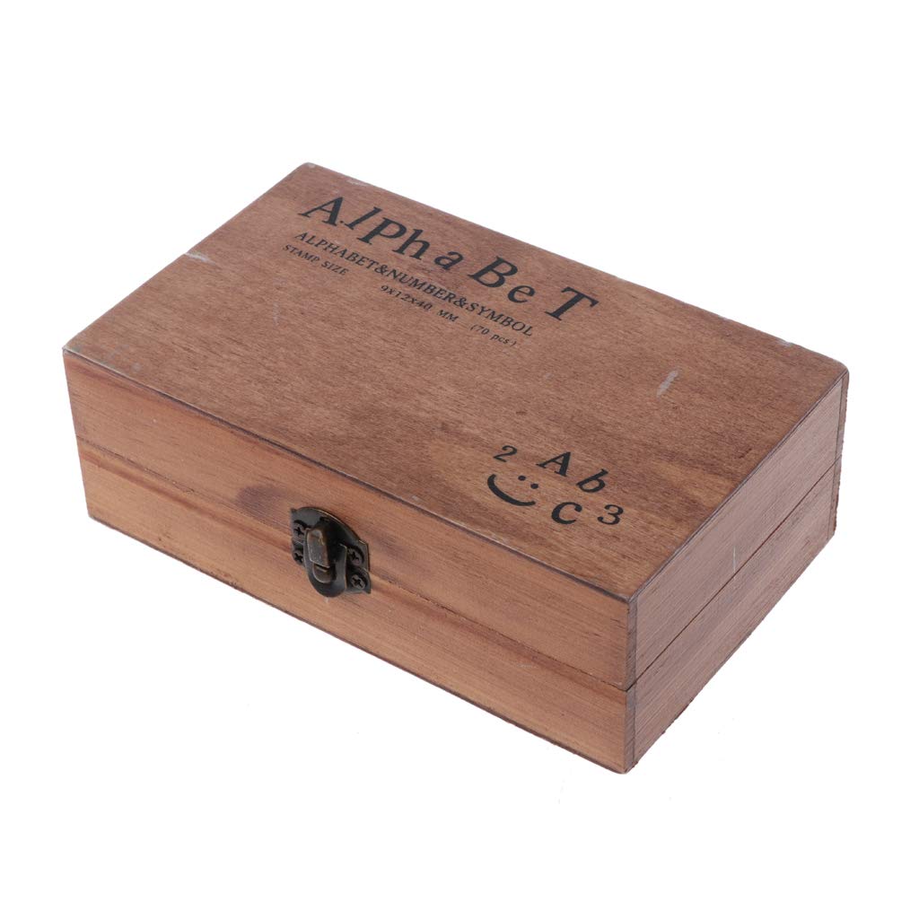 KERDEJAR Wood Stamps,70Pcs Vintage DIY Number and Alphabet Letter Wood Rubber Stamps Set with Wooden Box