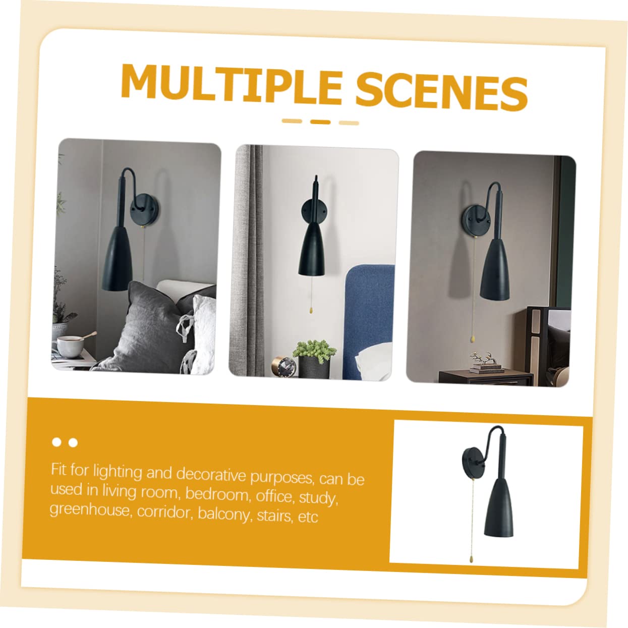 MERRYHAPY Gooseneck Wall Lamp Pull Chain Switch Wall Light Fixture for Bedroom Living Room Decorative Lighting