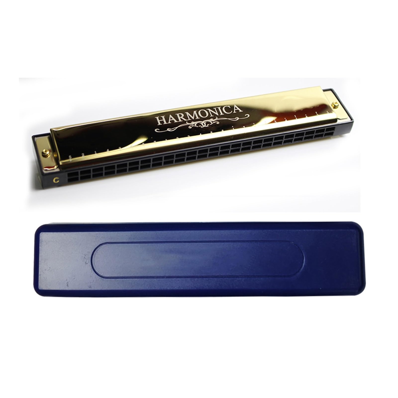 Mundharmonikas Tremolo Mundharmonika C Key 24 Loch Harfe Mit Koffer Sets Professionelles Musikinstrument (Color : Golden)