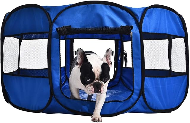 Amazon Basics Portable Soft Pet Playpen, 114 cm, Blue