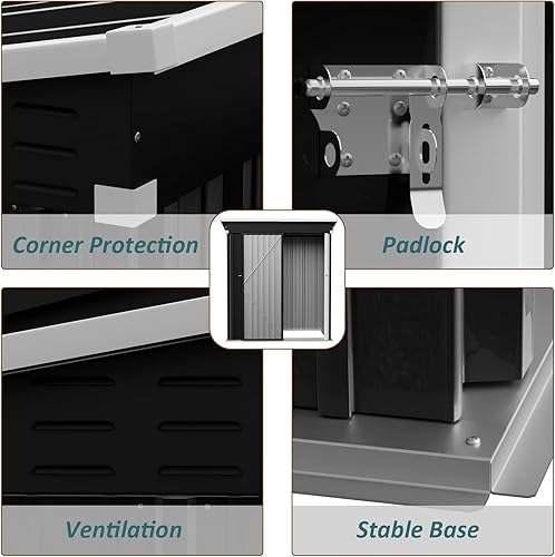 Miniatura 3 de Amopatio Cobertizo de almacenamiento al aire libre de 5 x 3 pulgadas, cobertizo de metal resistente, cobertizo de herramientas resistente para