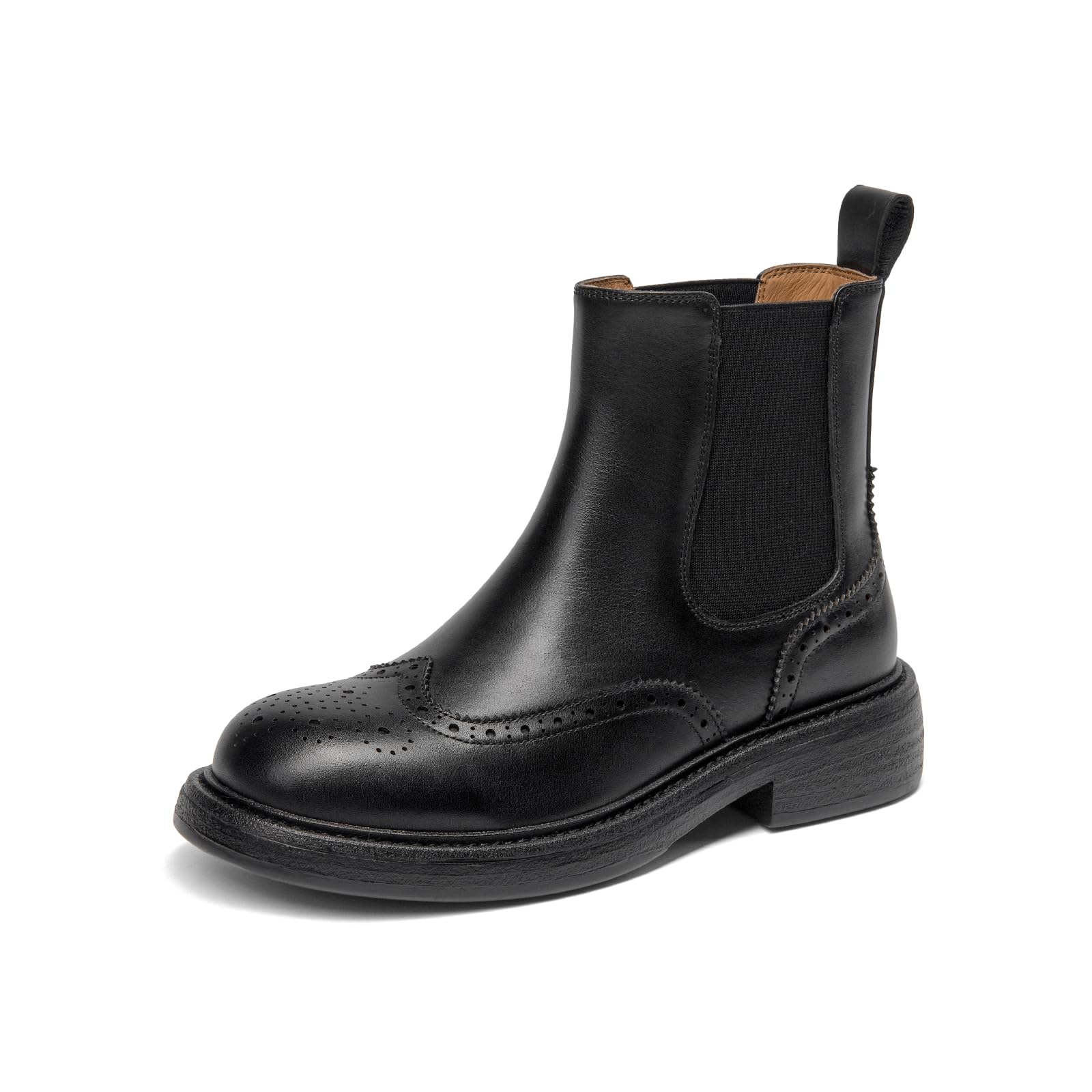 BEAU TODAY Womens Chelsea Boots Leather Chelsea Ankle Boots for Women Chunky Low Heel Short Boots Fashion Elastic