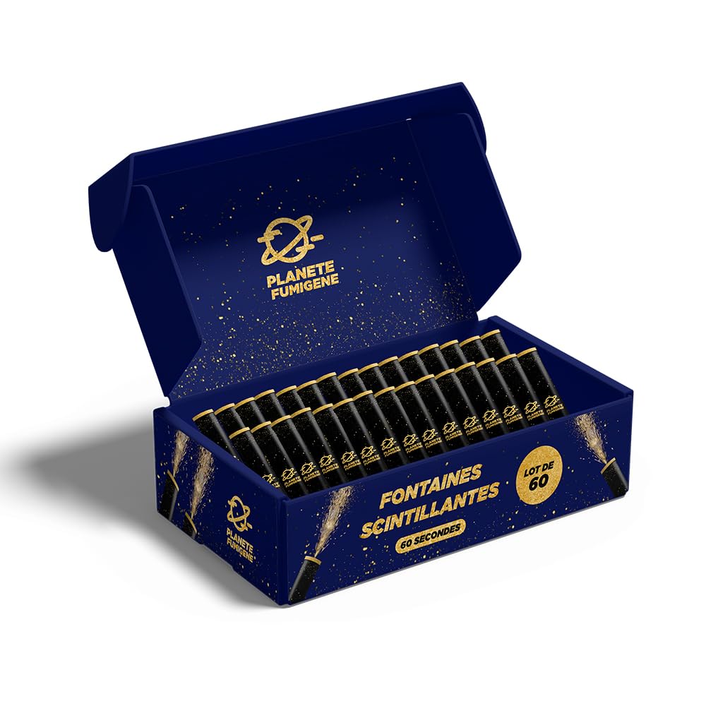 Set mit 60 Kuchenbrunnen, glitzernd, Dauer 60 Sekunden, für Kuchen und Champagnerflaschen, Stimmungslicht für Geburtstag, 1 Minute PLANETE FUMIGENE®
