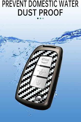 Miniatura 7 de ontto Funda para llavero de automóvil con llavero para Nissan Rogue Select Rogue Sport Sylphy Pulsar Sentra, patrón de carbono azul