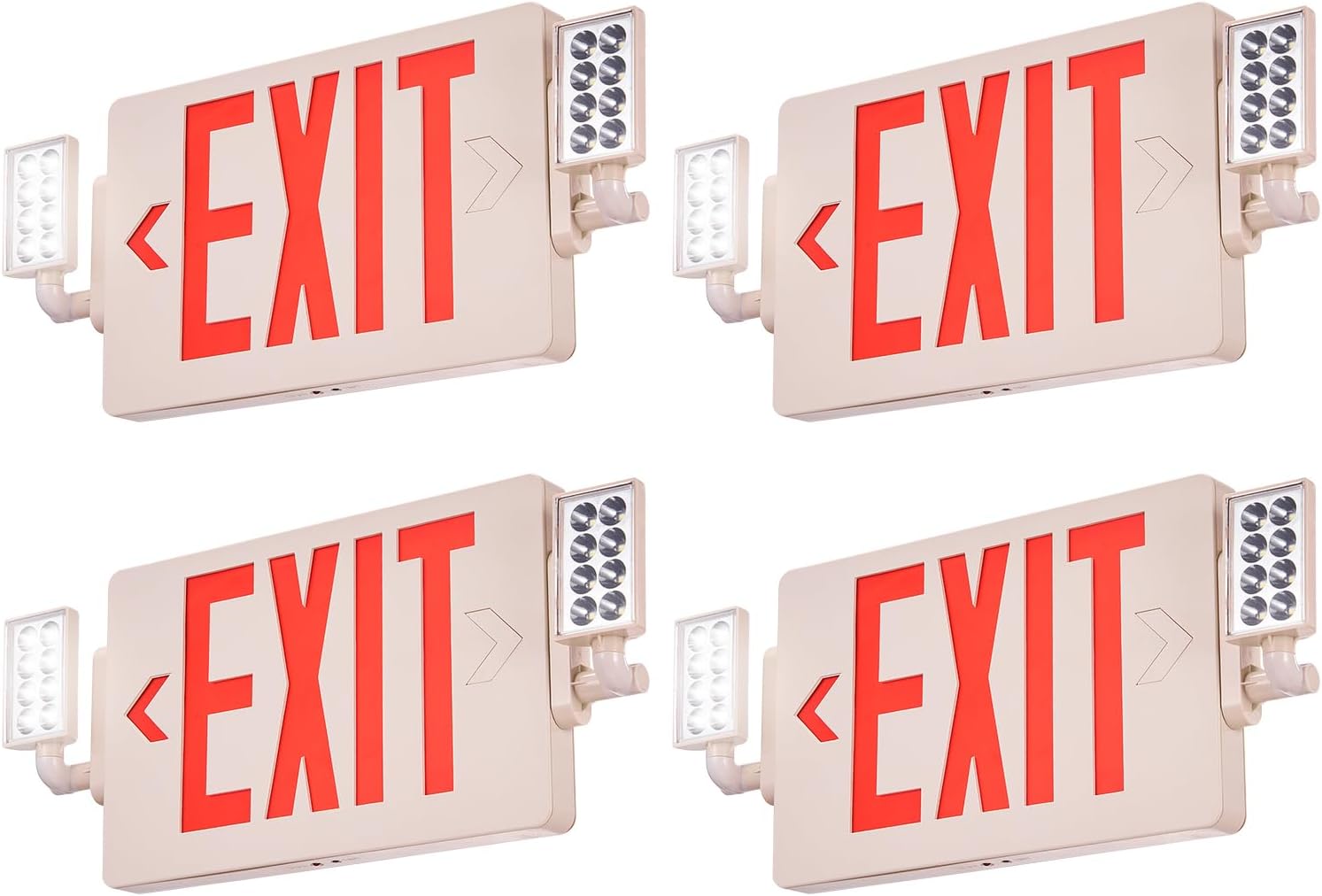 VEVOR LED Exit Sign with Emergency Lights, Two Heads Emergency Exit Light with Battery Backup, Combo Red Letter Fire Exit Lighting, Commercial Exit Signs for Business, White Tested to UL Standards