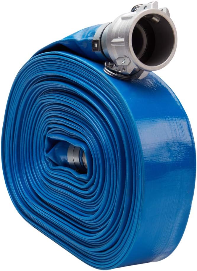 Pump Water Hose - Blue PVC Drain Backwash Discharge Hose - Camlock Fittings 3" x 50'