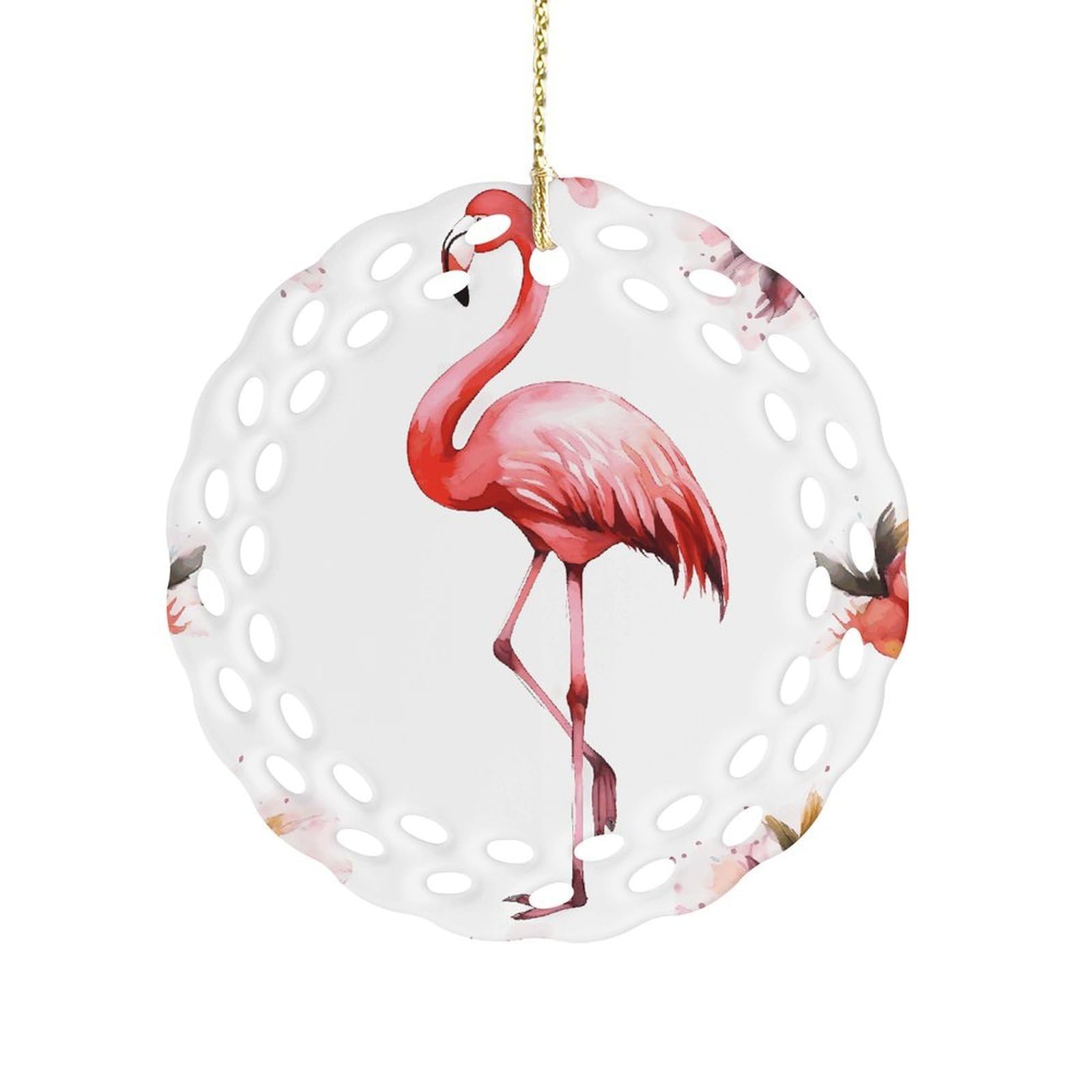 Fodpand Women's Style Flamingo Ceramic Ornament For Home Decor 3.2" Round Tree Decoration Christmas Ornaments For Men Double-Sided Design