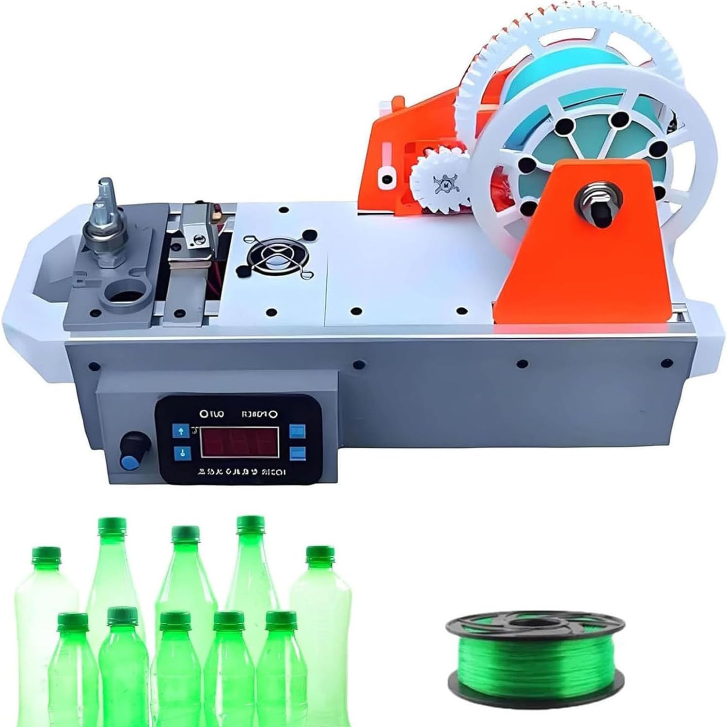 Extrusora de filamento 3D compacta para sobremesa, Convierte Botellas de plástico Pet en filamento Reciclado 1,75 mm,Control Digital de Temperatura,máquina de trefilado orangegray