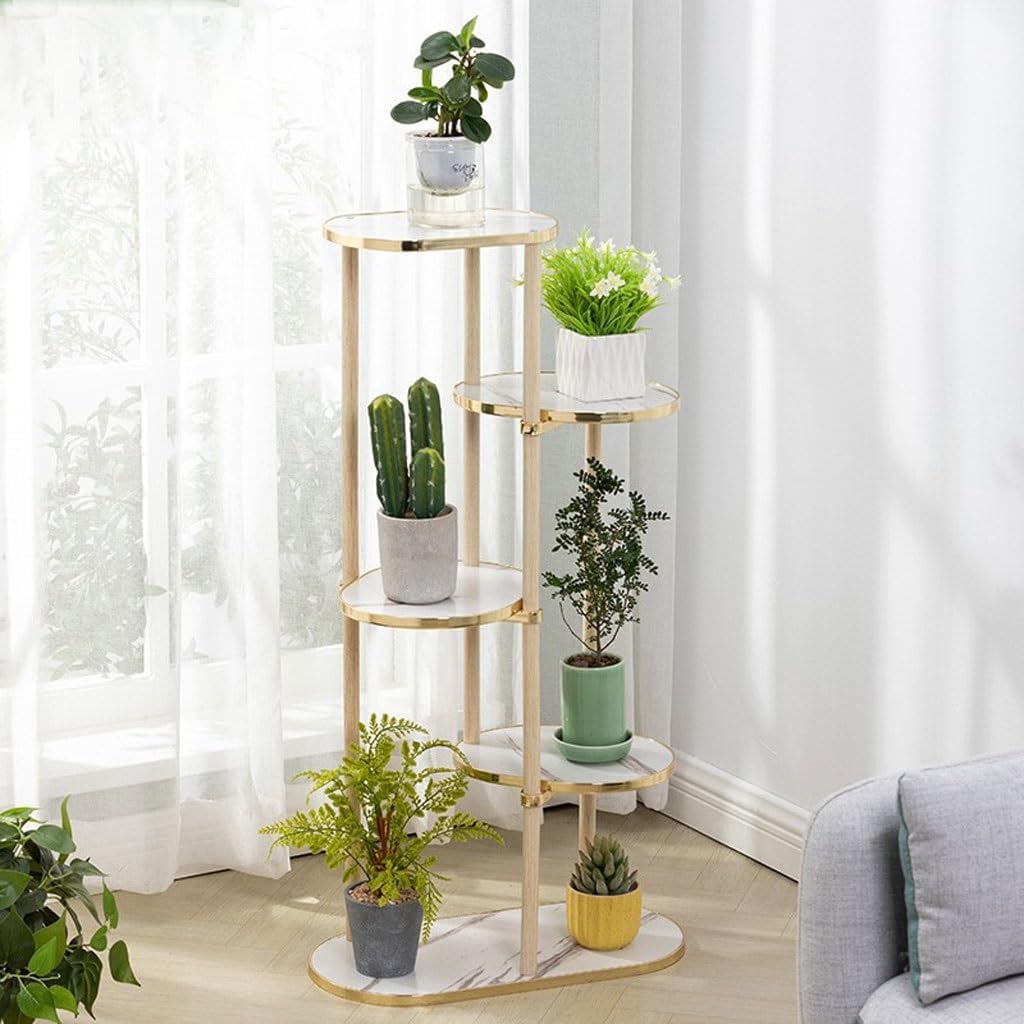 Multi Tiered Plant Stand Indoor Creative Solid Wood Floor-Standing Flower Stand Balcony Marble Base Plant Stand Corner Outdoor Plant Stand