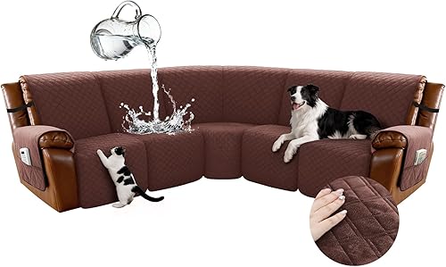Miniatura 8 de Arfntevss - Fundas impermeables para sofá seccional reclinable en forma de L, funda antideslizante lavable para sofá reclinable, juego de fundas en