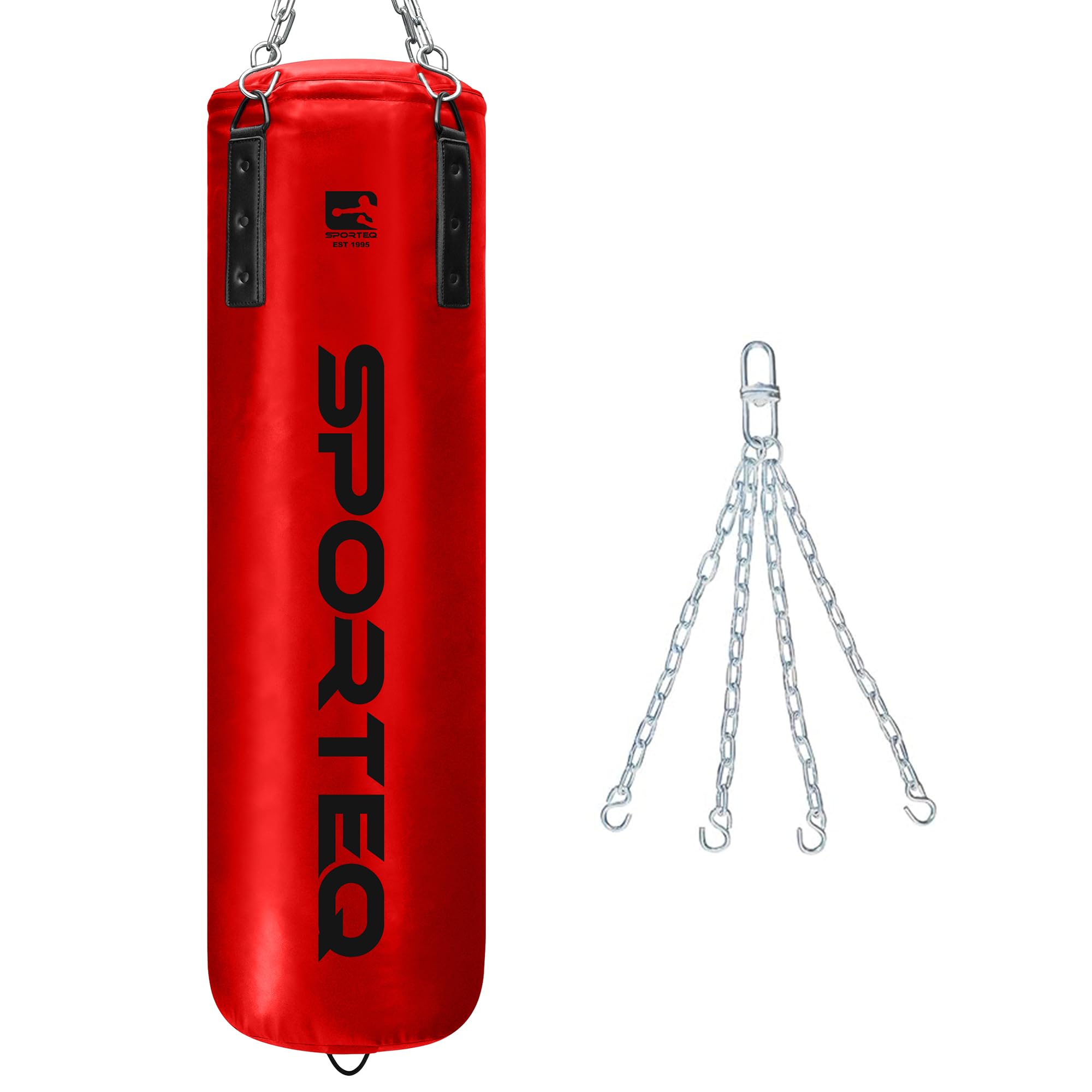 Sporteq Dyno Heavy Filled Boxing Bag with Chain Hanging Set, 4FT Punching Bag for Boxing, Kickboxing & Muay Thai, Heavy Duty Punch Bag for Home & Commercial Gym Training