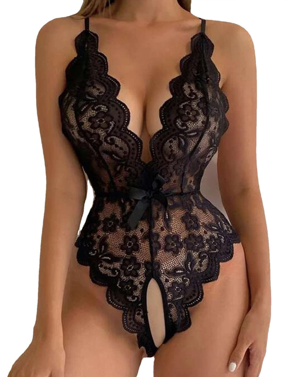 Womens One Piece Sexy Lingerie for Women Lace Bodysuit Deep V Sexy Teddy Lingerie