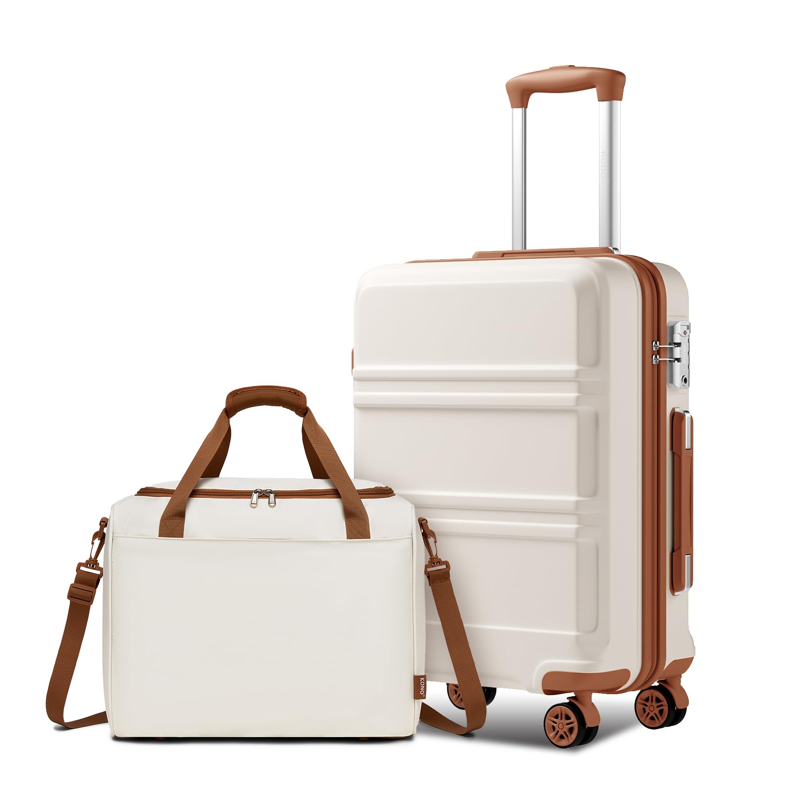 KONO 55cm Handgepäck-Koffer Trolley Set 2-teilig Gepäcksets, Kleiner Koffer mit Rollen, Ryanair Reisetasche 40x30x20cm, Cremeweiß