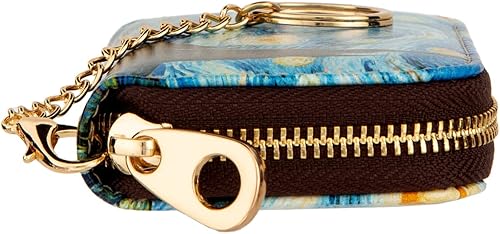 Vista 5 de Cartera de cuero para mujer, con bloqueo RFID, tarjetero con cremallera para tarjetas de crédito, para damas y niñas, Flor azul