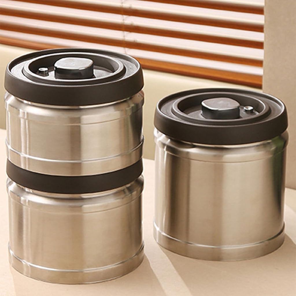Stainless Steel Airtight Coffee Container Storage Canister Sealed Jar Food Organizer Kitchen Vacuum Box Bean Cans Decor