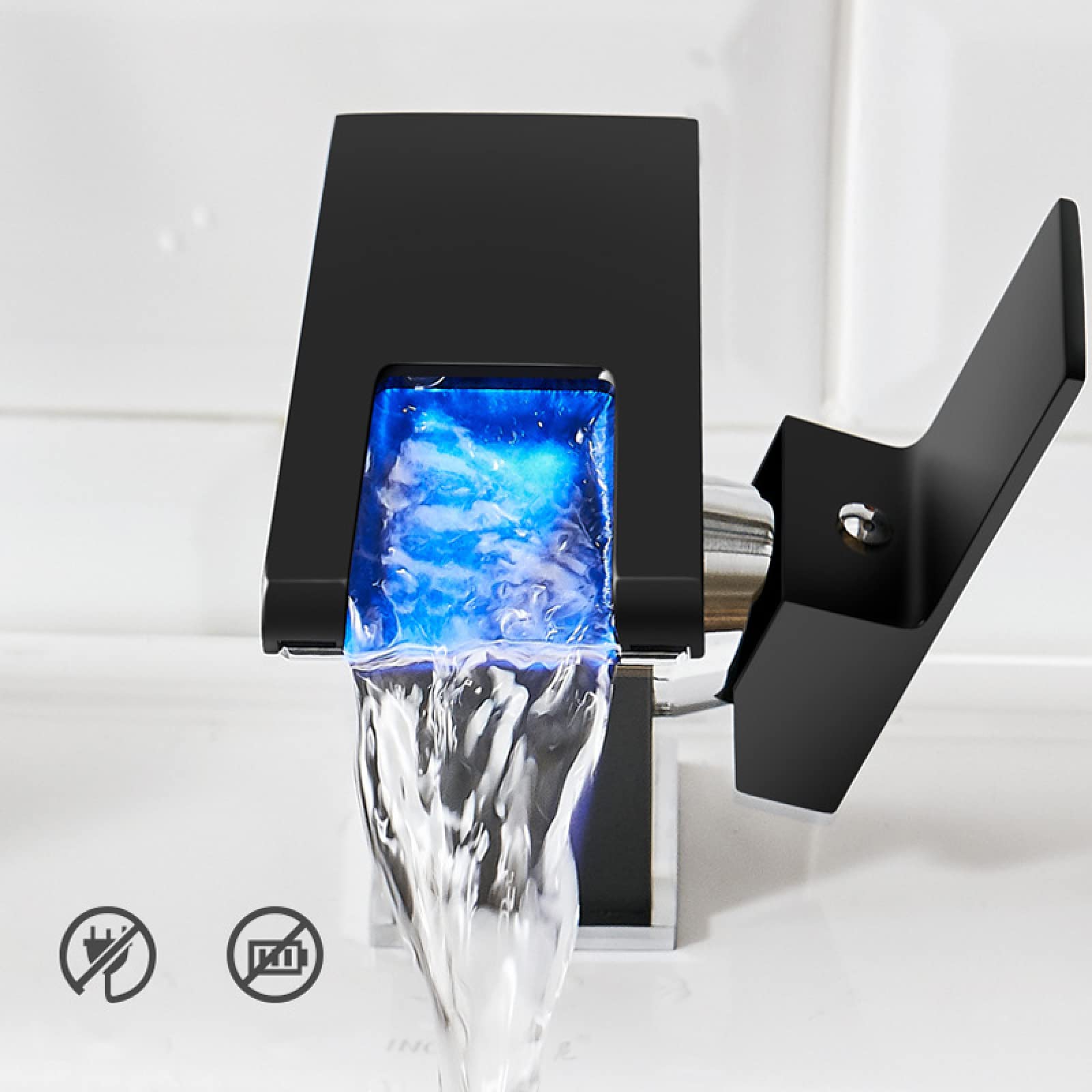 waterval badkamerkraan met led-licht, 3-kleuren veranderende toiletijdelheid kraan, kranen voor badkamer wastafel messing, enkele handgreep 1 gat warm en koud watermengkraan hoog, chroom Household
