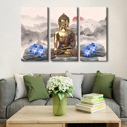 Vista 219 de TUMOVO Wall Art for Living Room Buddha Sculpture Flower Paintings Canvas Wall Art 3 Panel Wall Art Canvas Artwork Wall Decor Large Wall Decor Canvas