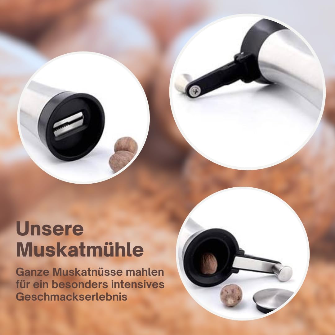 Professionele nootmuskaatmolen met scherp mes voor hele nootmuskaat, poederafwerking, roestvrijstalen nootmuskaatrasp - ZOLMER