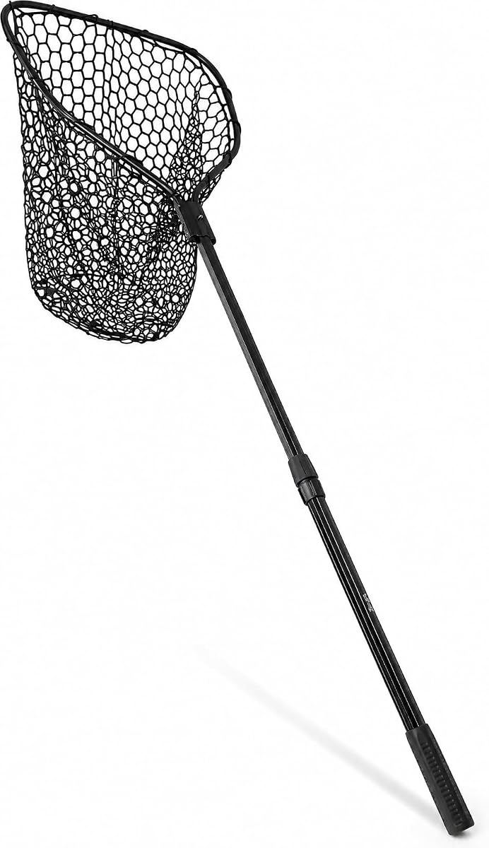 UMT Matte Black Telescopic Fishing Landing Net Extends 3.6–5 FT, 17" x 19" Large Hoop, 21" Deep Silicone Rubber Mesh, 25 LB Capacity – Freshwater & Saltwater Fish Landing Net