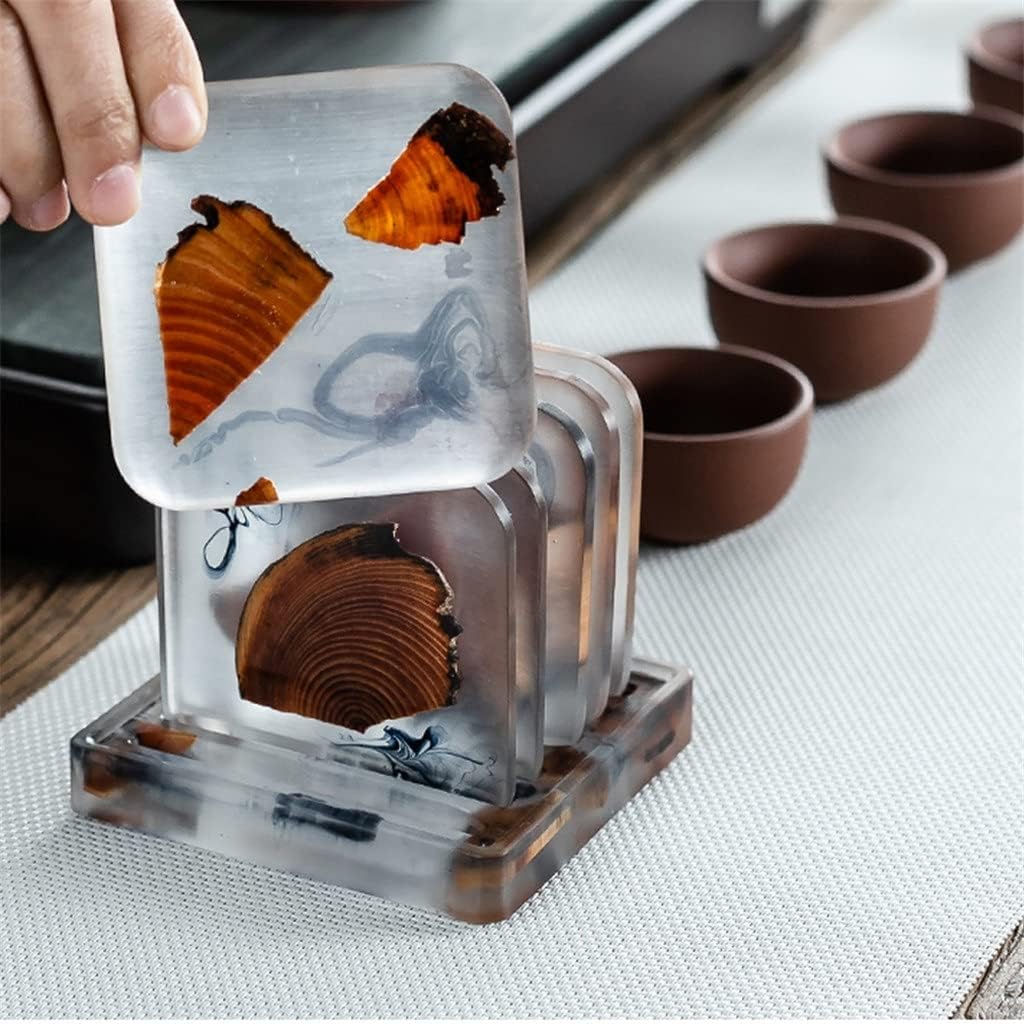 6PCS/Set Pine Resin Mug Coasters Non-Slip Insulated Bowl Mat Placemat Tea Coffee Bar Cup Table Pad Tableware Pads (Color : Round, Size : 6PCS)
