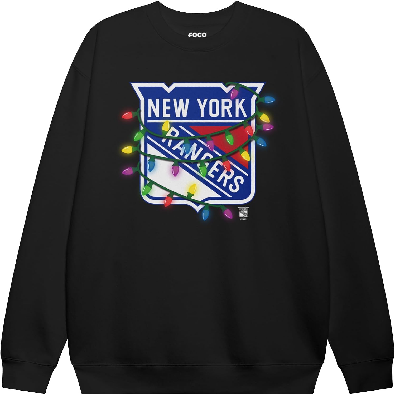 FOCO Mens NHL Primary Team Logo Holiday Lights Crew Neck Sweatshirt