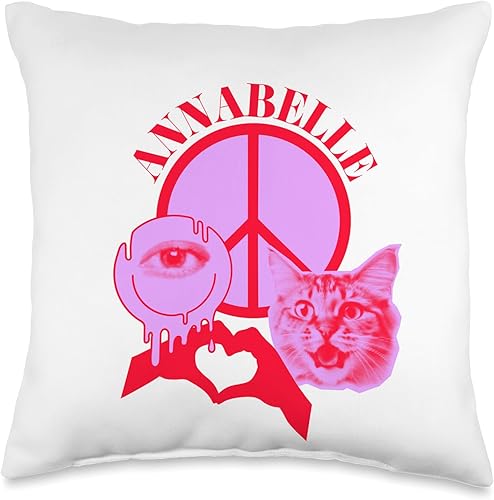 Personalized Annabelle First Name I Love Retro Cat Mom Throw Pillow, 16x16, Multicolor
