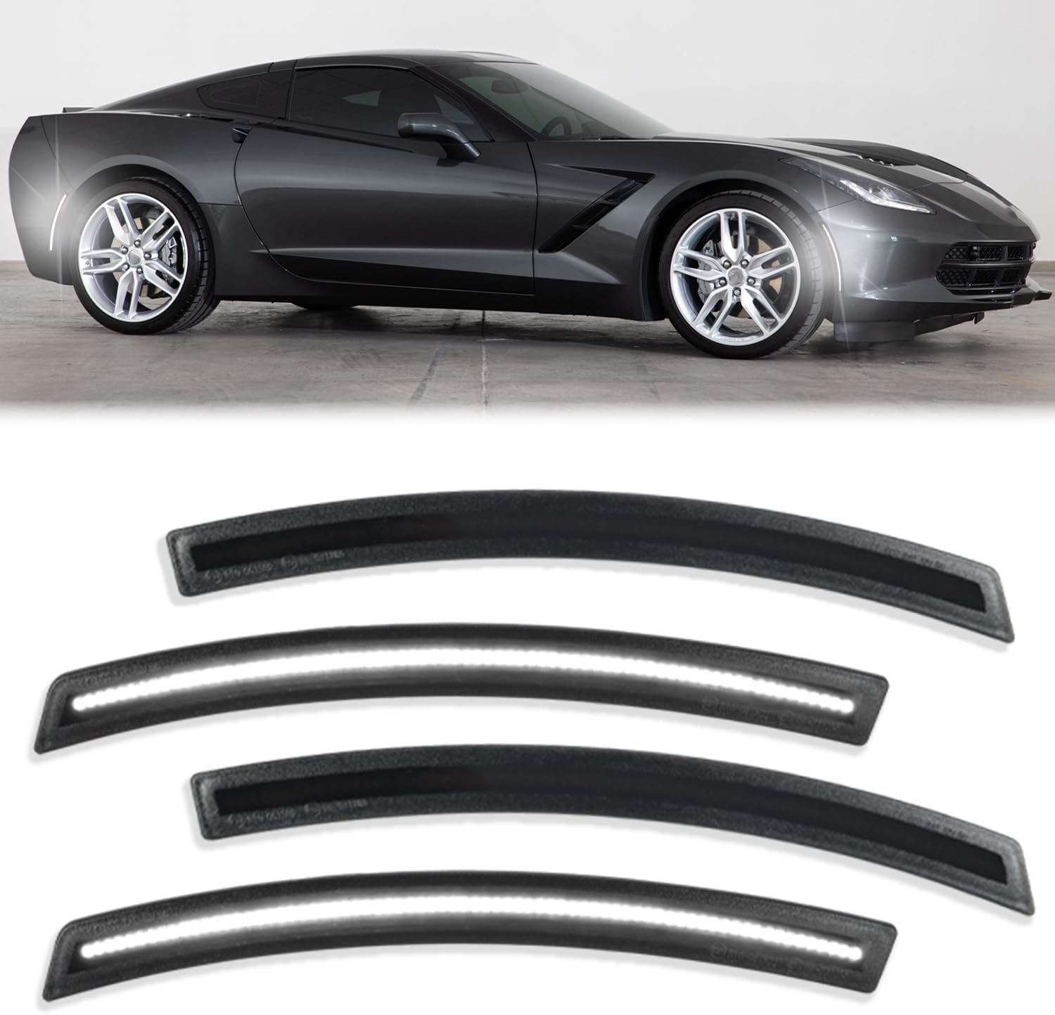 LED Front Rear Bumper Side Marker Light for Chevy Corvette C7 2014-2019 (Grand Sport, Stingray, Z06, ZR1),Smoked Lens Side Marker Lamp, Replaces# 22771196 23210930 (White LED)