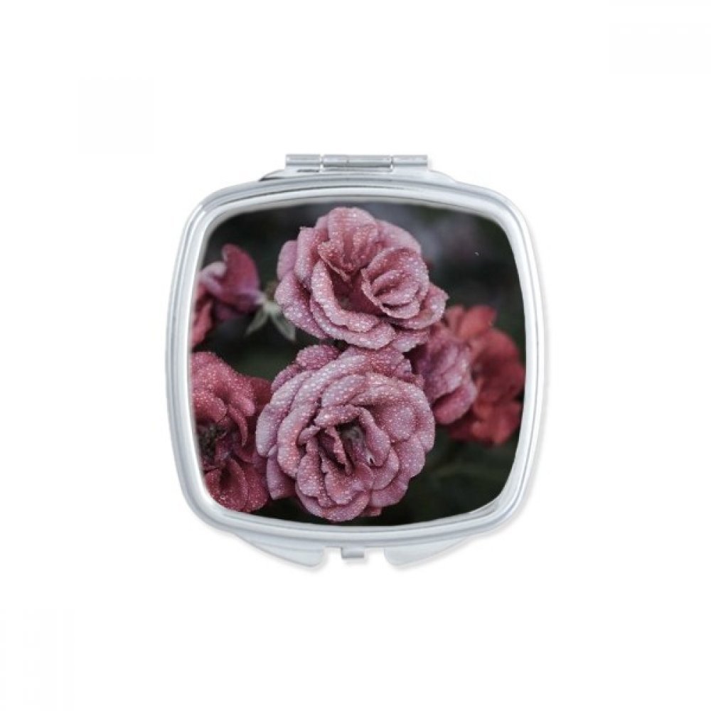 Miroir de maquillage compact de poche carré portable imprimé roses rouges