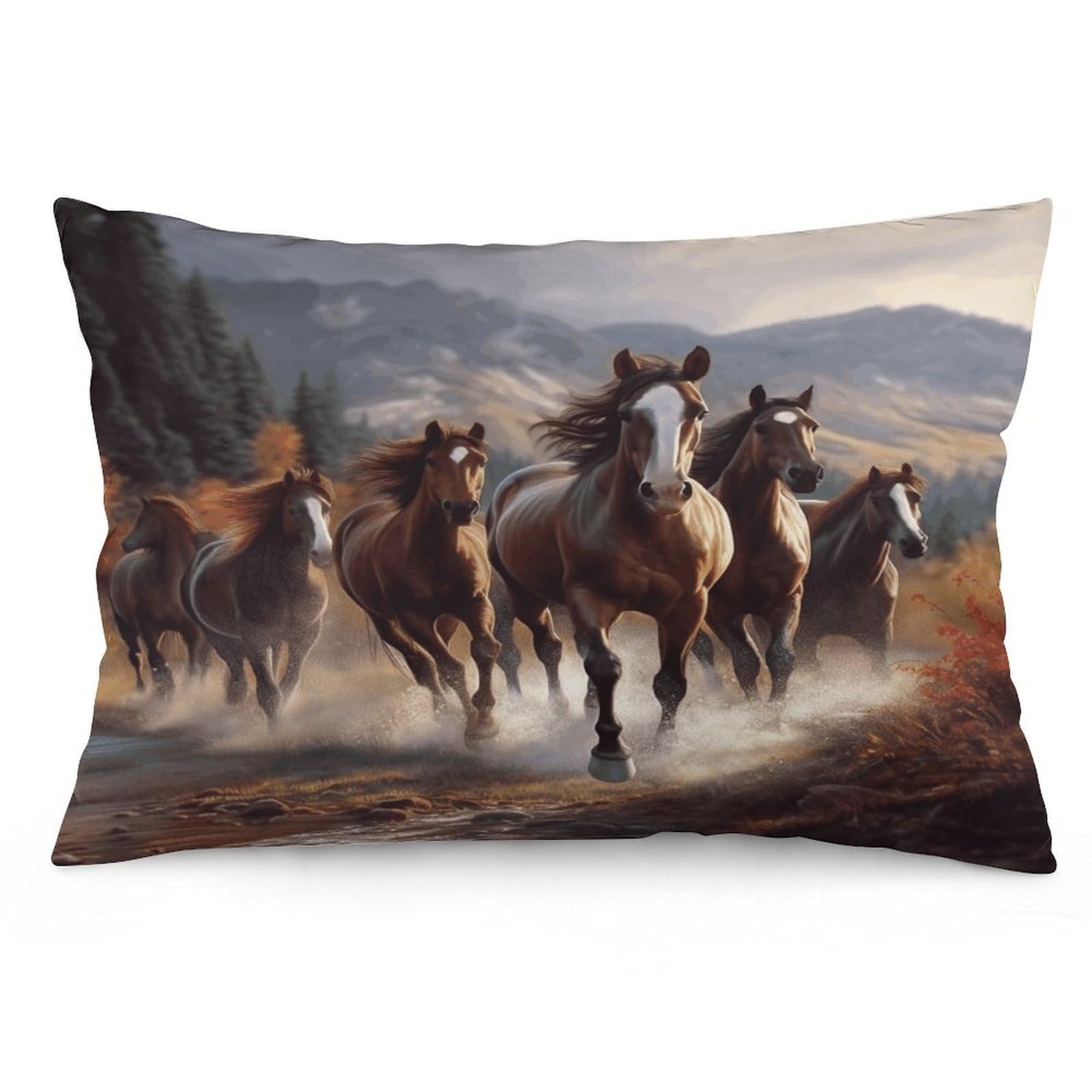 Horses Throw Pillow Cover Soft Lumbar Pillow Covers with Zipper Breathable Rectangular Cushion Case Polyester Pillow Case Decorative Body Pillow Cover for Couch Bed