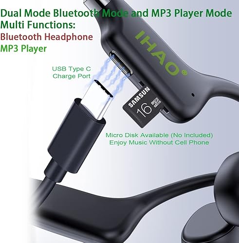 Miniatura 4 de IHAO Auriculares de conducción ósea verdaderos auriculares abiertos capaces de ser un reproductor de MP3 con micro disco estéreo Bluetooth auricular