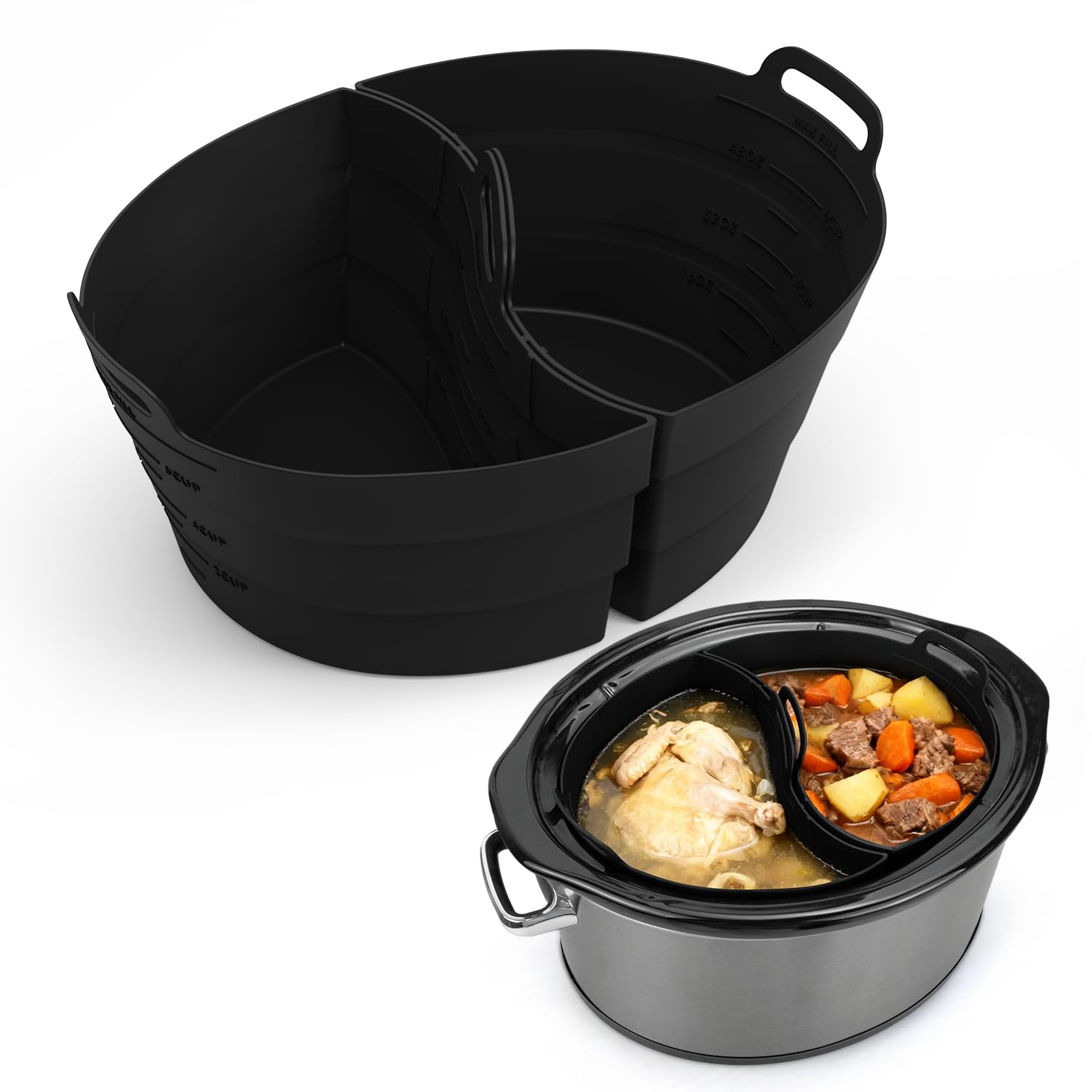 ChefAid Slow Cooker Divider Liners with Handle 100 Silicone Reusable Slow Cooker Liners Compatible with 6-8 Quart Oval