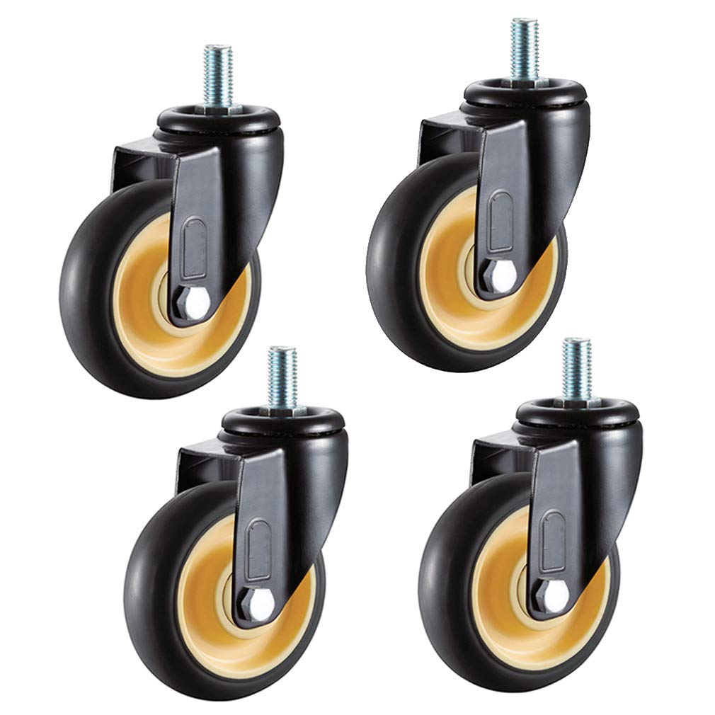 GYRAZXS High-Performance Furniture C Wheels 4-Pack Rubber Swivel Cs with Stem Heavy-Duty Ball Bearing Double Safety Lock Ideal for Trolleys and Furniture