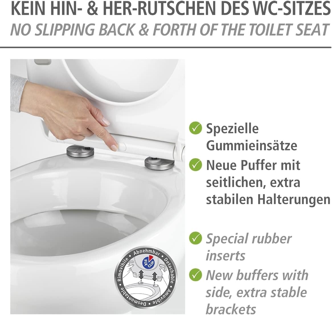 Wenko WK22883 Gubbio white-Toilet seat with soft closing mechanism, 300 kg load capacity, 44.5 x 37 x 0.1 cm