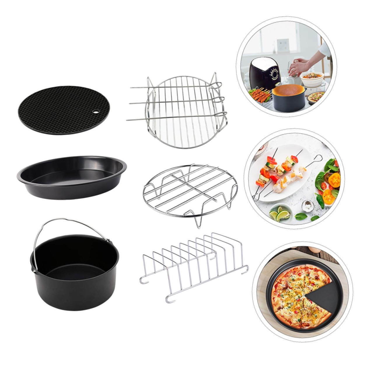 Cabilock 6pièces Friteuse à Air Chaud Kit Poêles à Frire Inoxydable Ustensiles De Cuisine Pour Plats Sauce Et Desserts