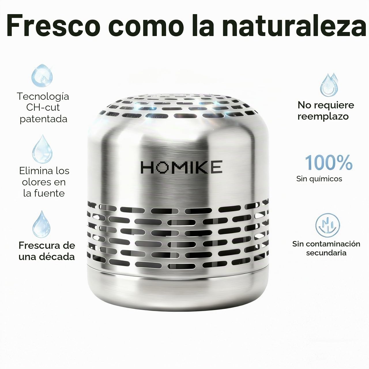 HOMIKE Desodorante para refrigerador, eliminador de olores, dura hasta 10 años para coche, armario, zapatero, nevera y congelador, supera al bicarbonato de sodio y al carbón activado (acero inoxidable