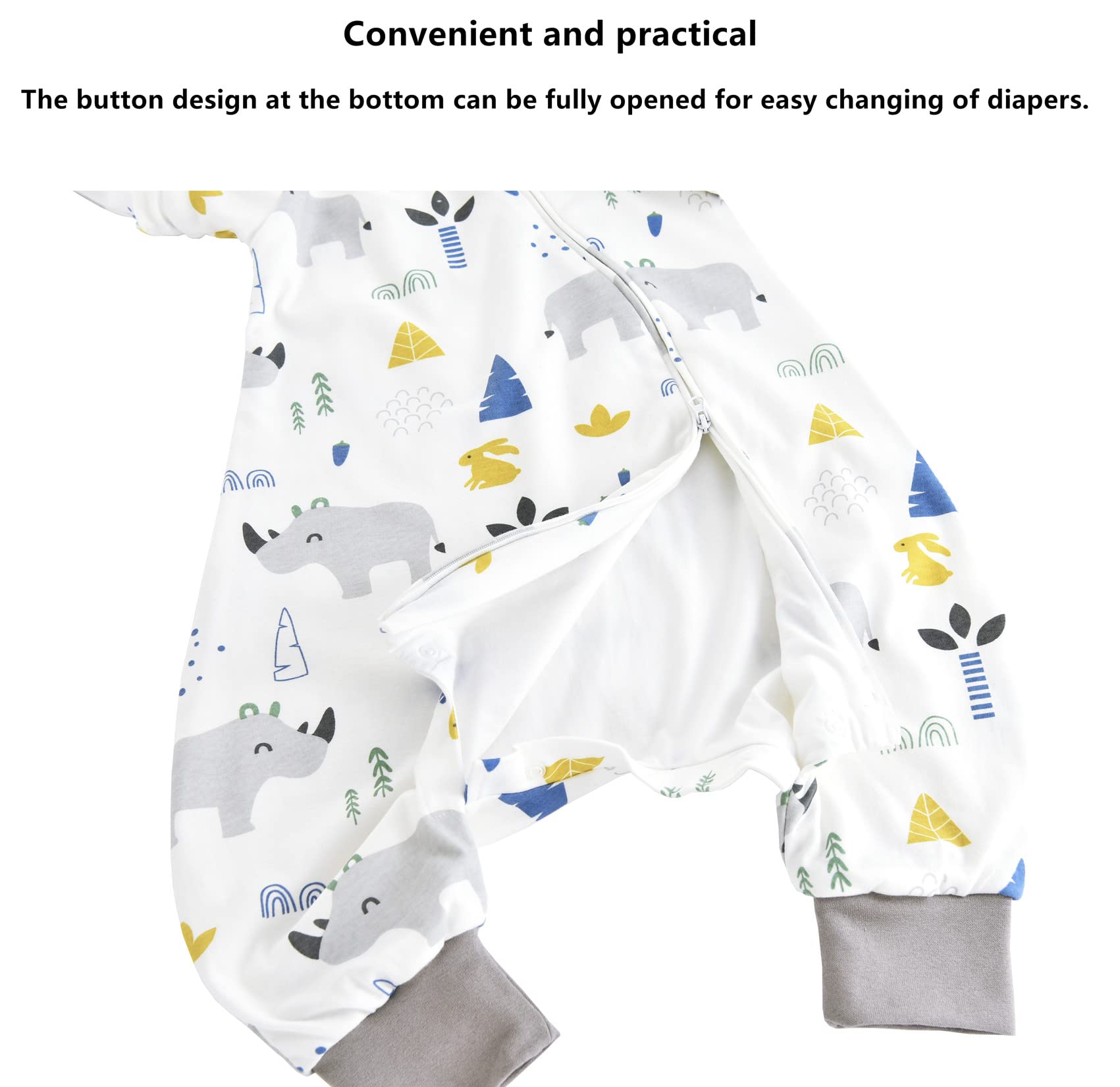 Chilsuessy Saco de dormir para bebé con perneras, 1,5 tog, para todo el año, algodón, manga larga, saco de dormir con perneras, para niños y niñas
