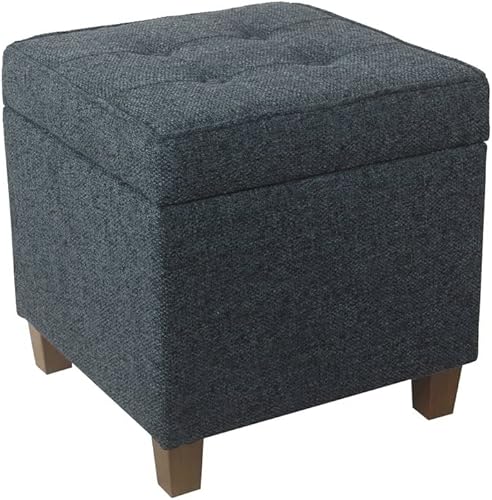 HomePop Square Tufted Storage Ottoman - Textured Navy