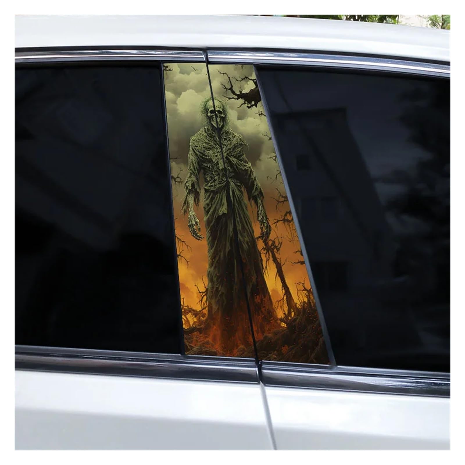 Car Side Decals 2pcs Horror Skull Stickers Halloween Car B-Pillar DIY Decorative Window Pillar Vinyl Decal(Style B)