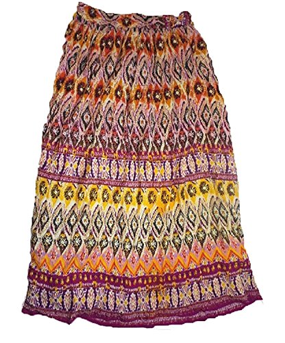 Chaudry Women's Long Length Pull-On Skirt-Boho, Peasant,Gypsy (Medium, Pink Multi)
