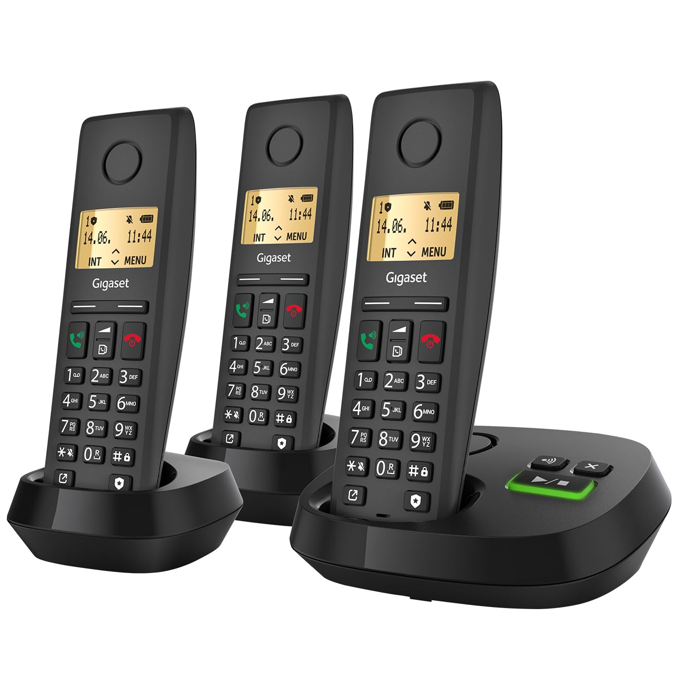 Gigaset Pure 220A Trio - 3 Schnurlose DECT-Telefone mit Anrufbeantworter - mit Call-Block-Taste und Freisprechfunktion - 80 Kontakten, anthrazit schwarz [Kompatibel in DE, IT, FR, NL, BE, Che, AUT]