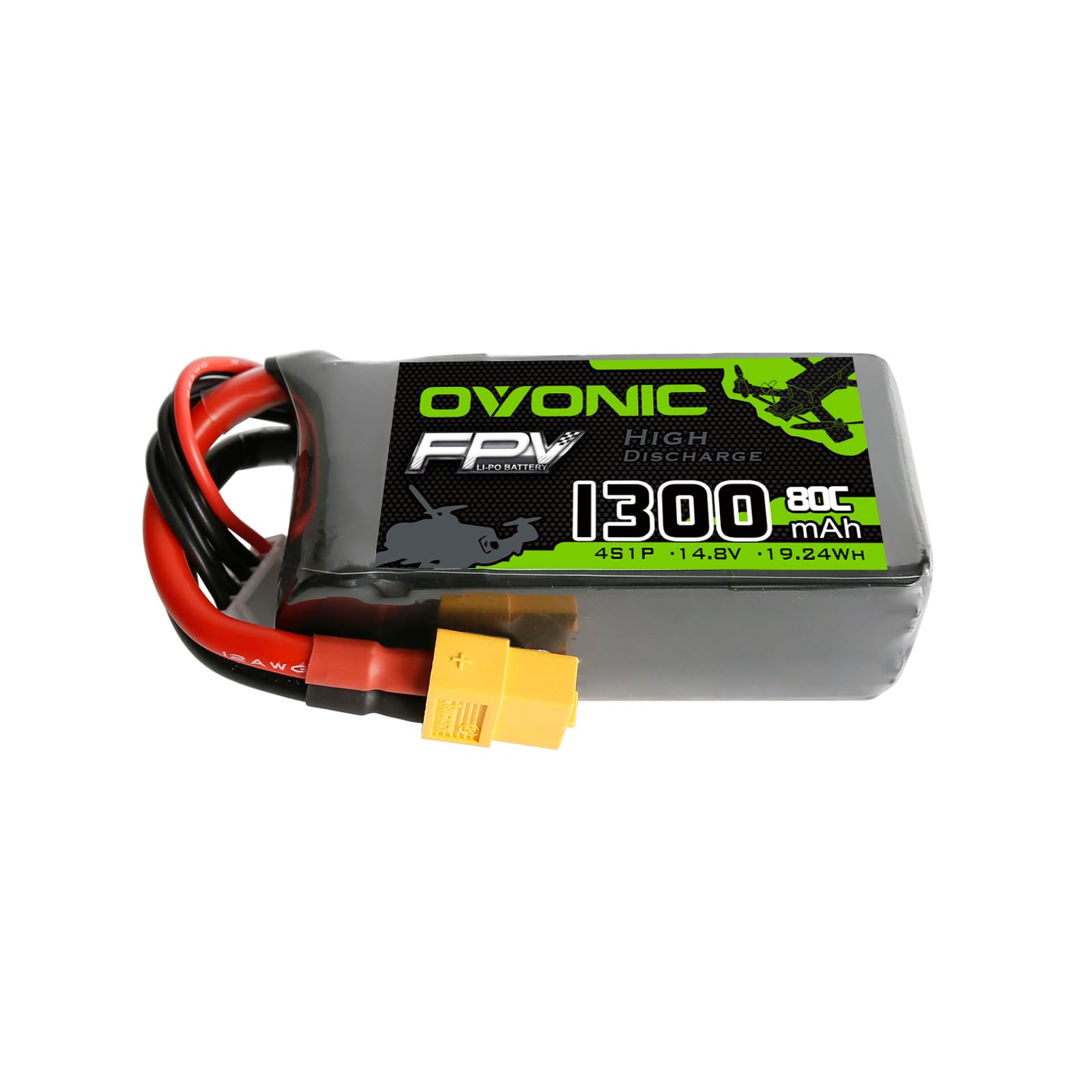 OVONIC 4S Lipo Battery 80C 1300mAh 14.8V Lipo Battery with XT60 Connector for RC FPV Racing Drone Quadcopter