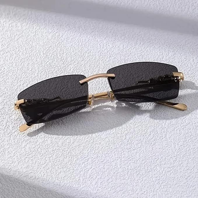 Image of Honey Singh Rimless uinsex Sunglasses Retro Luxury Metal Frameless Rectangle Leopard Arms Colored Lens