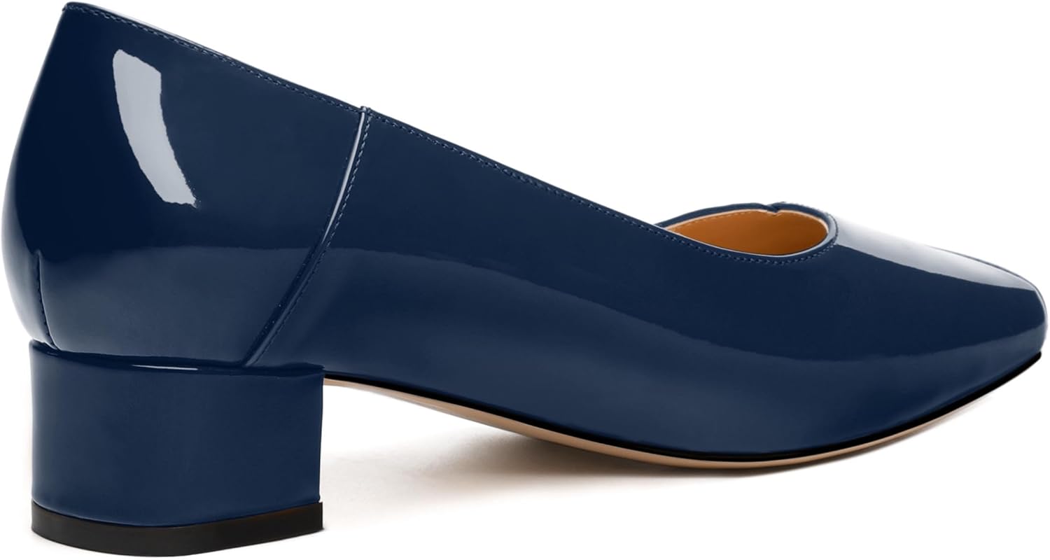 Womens Pumps, Low Chunky Block Heels for Women, Square Toe Womens Dress Shoes for Party and Office, Patent Dress Pumps