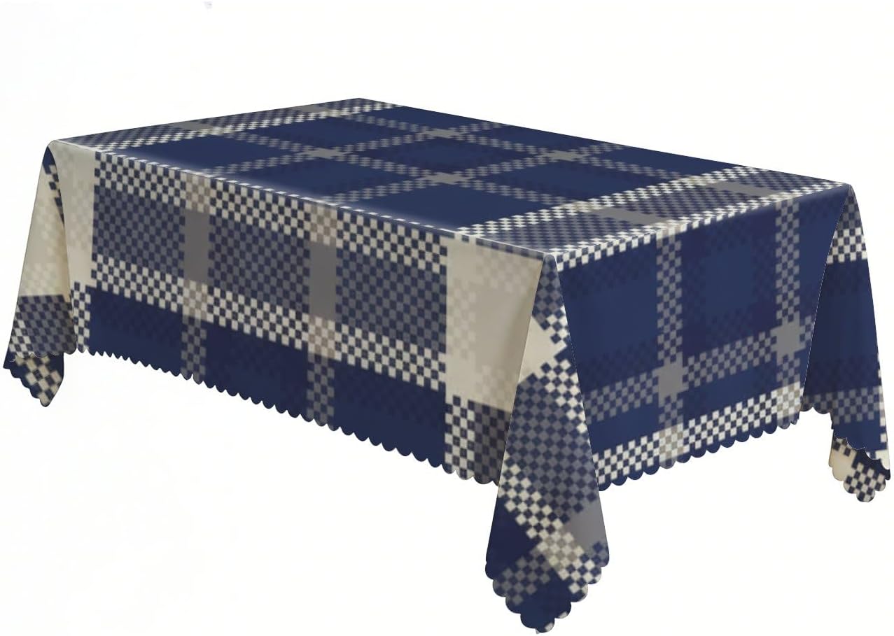 Blue Red Beige Check Pattern Table Cloths 55 × 70 Inch, Washable Cottage First Birthday Party, Wildflower Party Decorations Rustic Table Cloth for Coffee Seasonal Birthday Supplies Cover