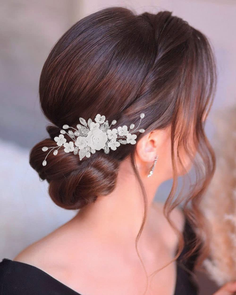Pettinino per capelli da sposa, colore argento, con fiori, diamanti sintetici e cristalli, per donne e ragazze