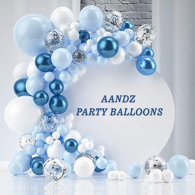 Blue Balloon Arch Garland Kit, 103pcs with Latex Blue Balloons, White Balloons Macaron Blue Silver Confetti Balloons for Birthday Decoration Graduation Wedding Baby Shower Balloons Party Supplies