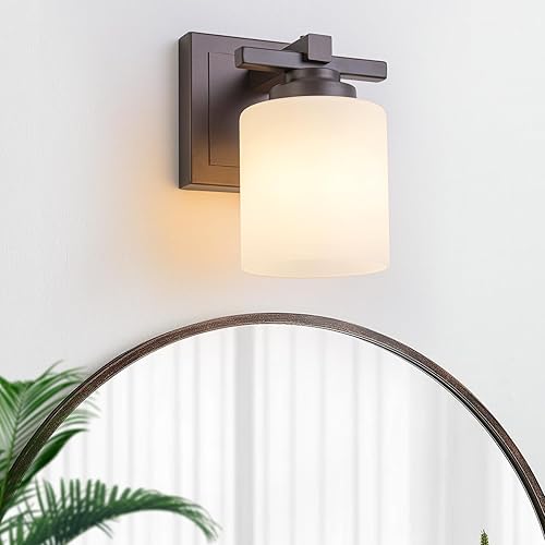 Miniatura 25 de 1 Lámpara Moderna para Baño sobre Espejo, Luces de Tocador Cromadas para Apliques de Pared de Baño con Pantallas de Vidrio Blanco Lechoso, Casquillo