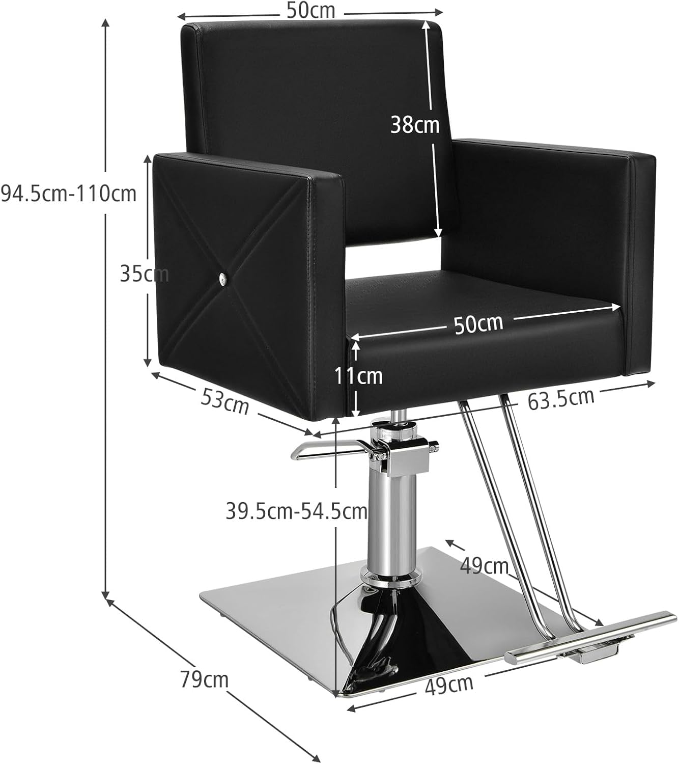 Poltrona da Parrucchiere Sedia da Barbiere,Girevole a 360°,per Parrucchiere Salone di Bellezza Tatuaggi (Nero-1) - 3